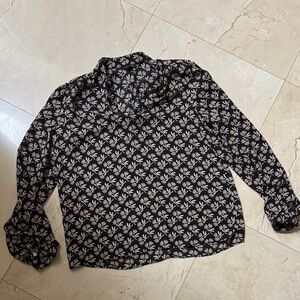 ANN TAYLOR FACTORY Floral Black White Brown Long sleeve blouse